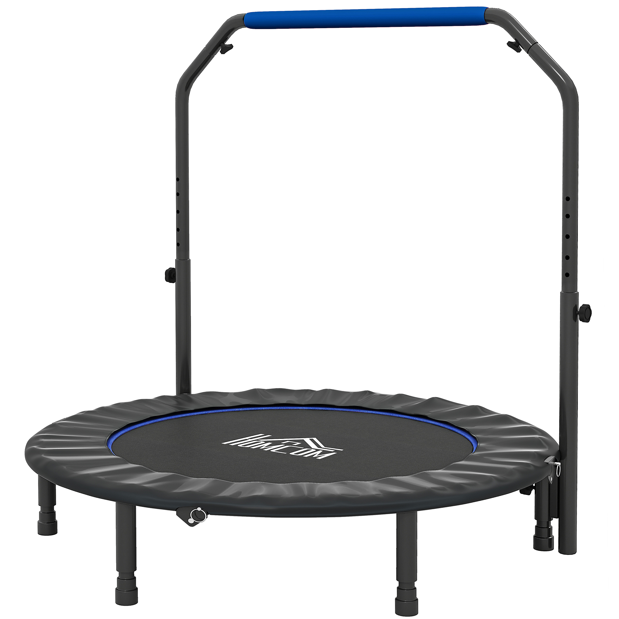 HOMCOM Trampolino da Fitness per Adulti 122 cm, Pieghevole, con Manubrio Regolabile a 4 Livelli, Nero e Blu   Aosom Italy