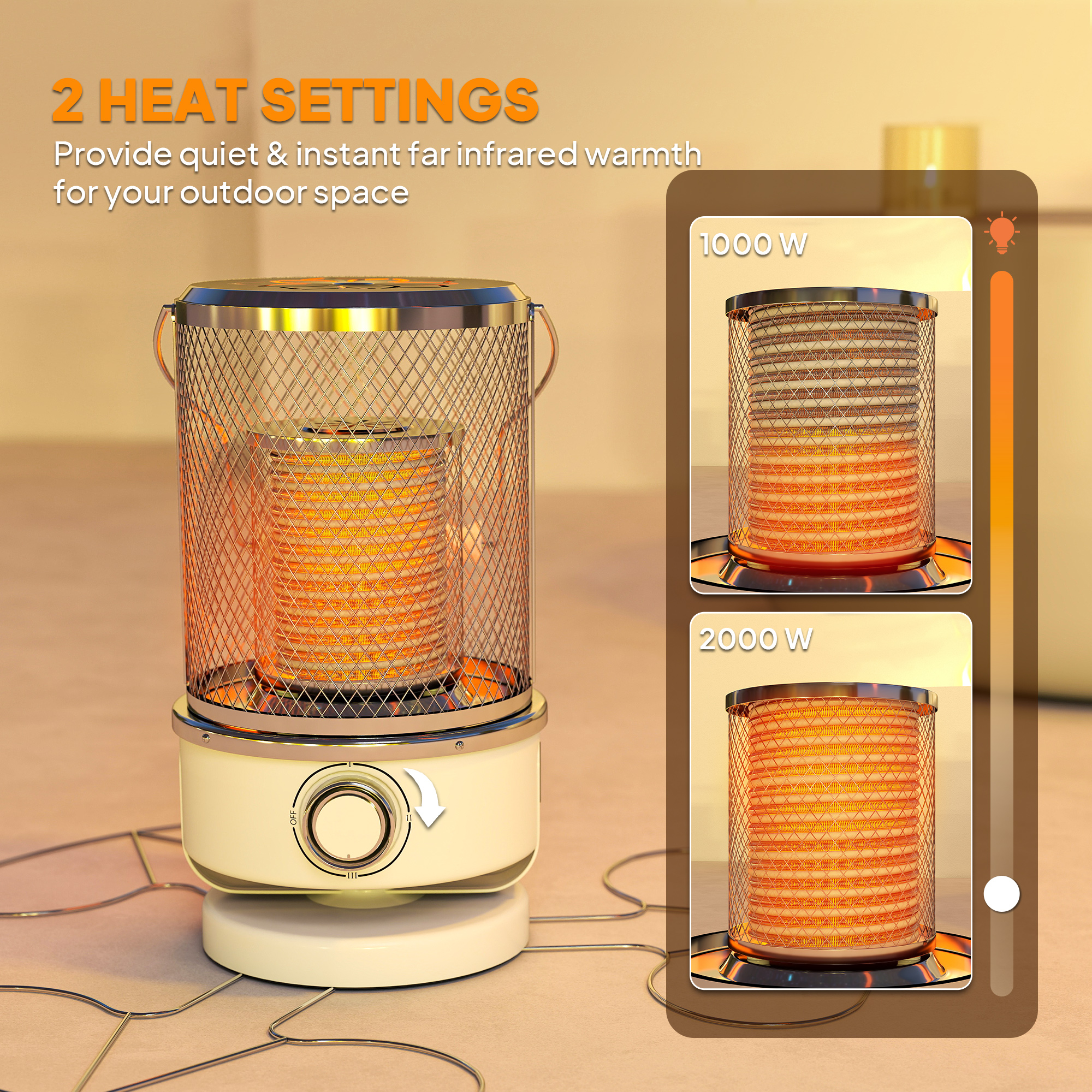 Outsunny 2000W Patio Electric Heater with 10-20㎡ Coverage, Separation Coil, Freestanding Outdoor Infrared Heater with Tip-Over Protection, Overheat Protection, Handle for Indoor and Outdoor Use, White 4