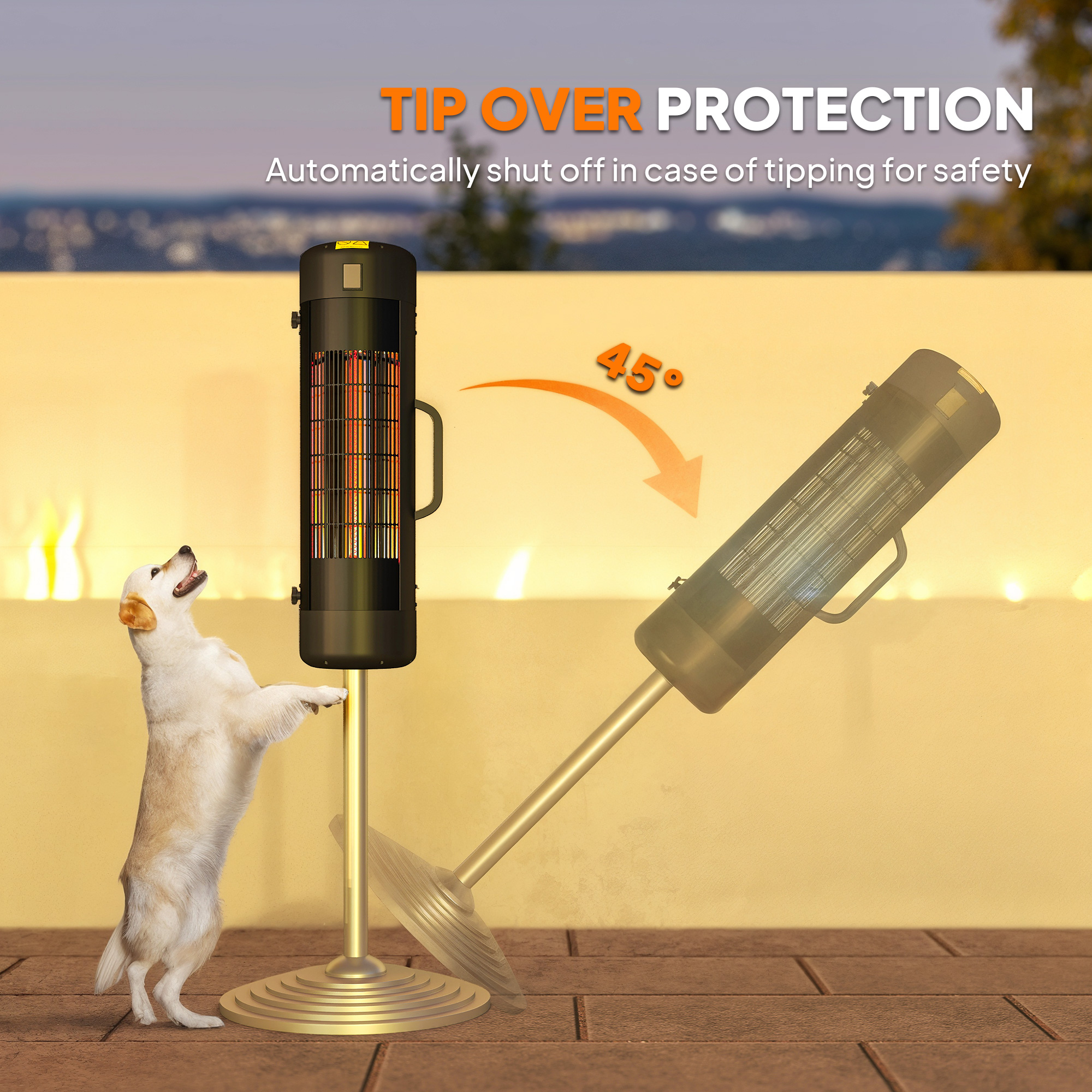 Outsunny Electric Umbrella Parasol Mounted Patio Heater for 25-70 mm Poles, 2000 W Outdoor Garden Heater with 2 Heat Setting, 6 ㎡ Coverage, Tip-Over Protection, Black 6