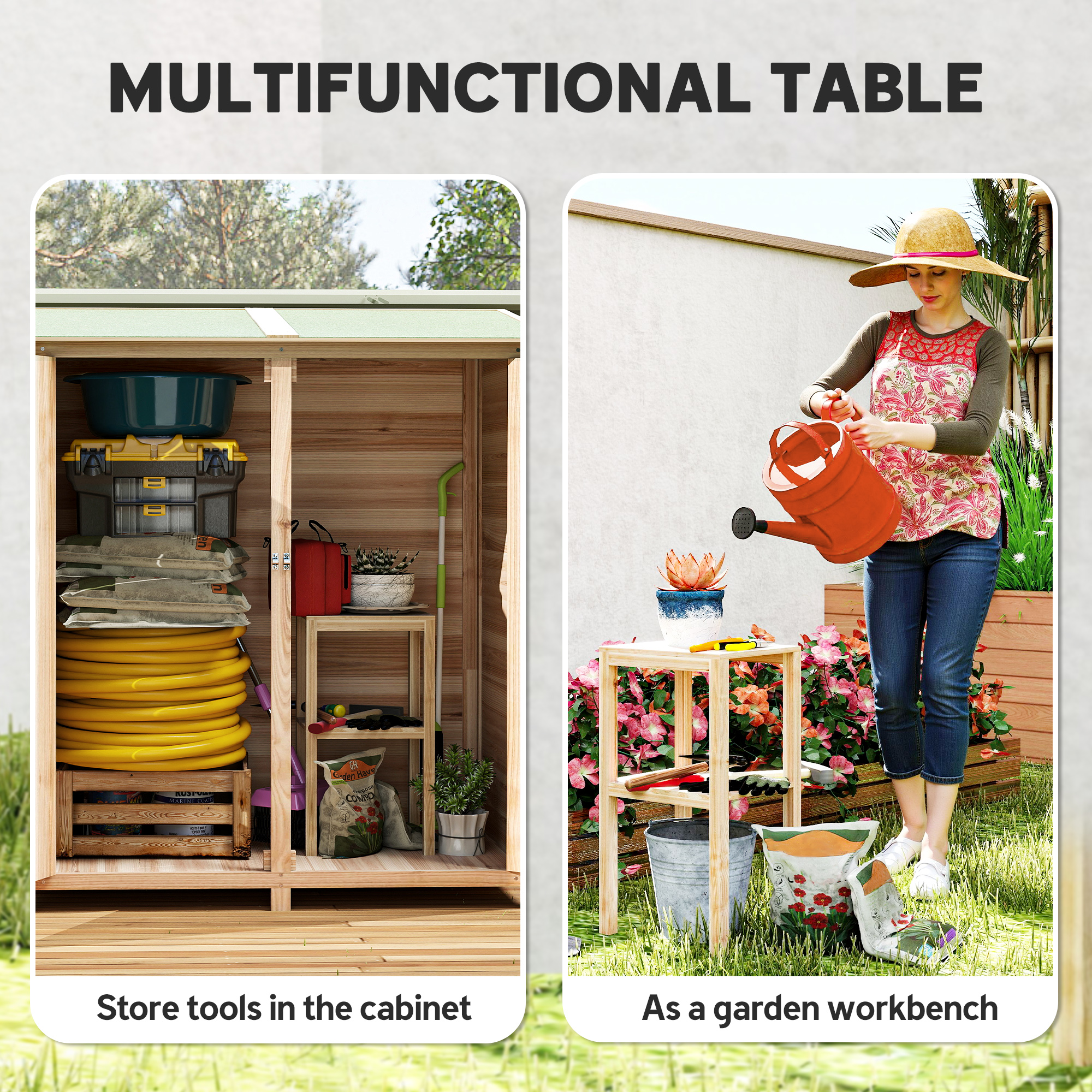 Outsunny 140 x 75 Fir Wood Garden Shed, with Asphalt Roof Natural 4