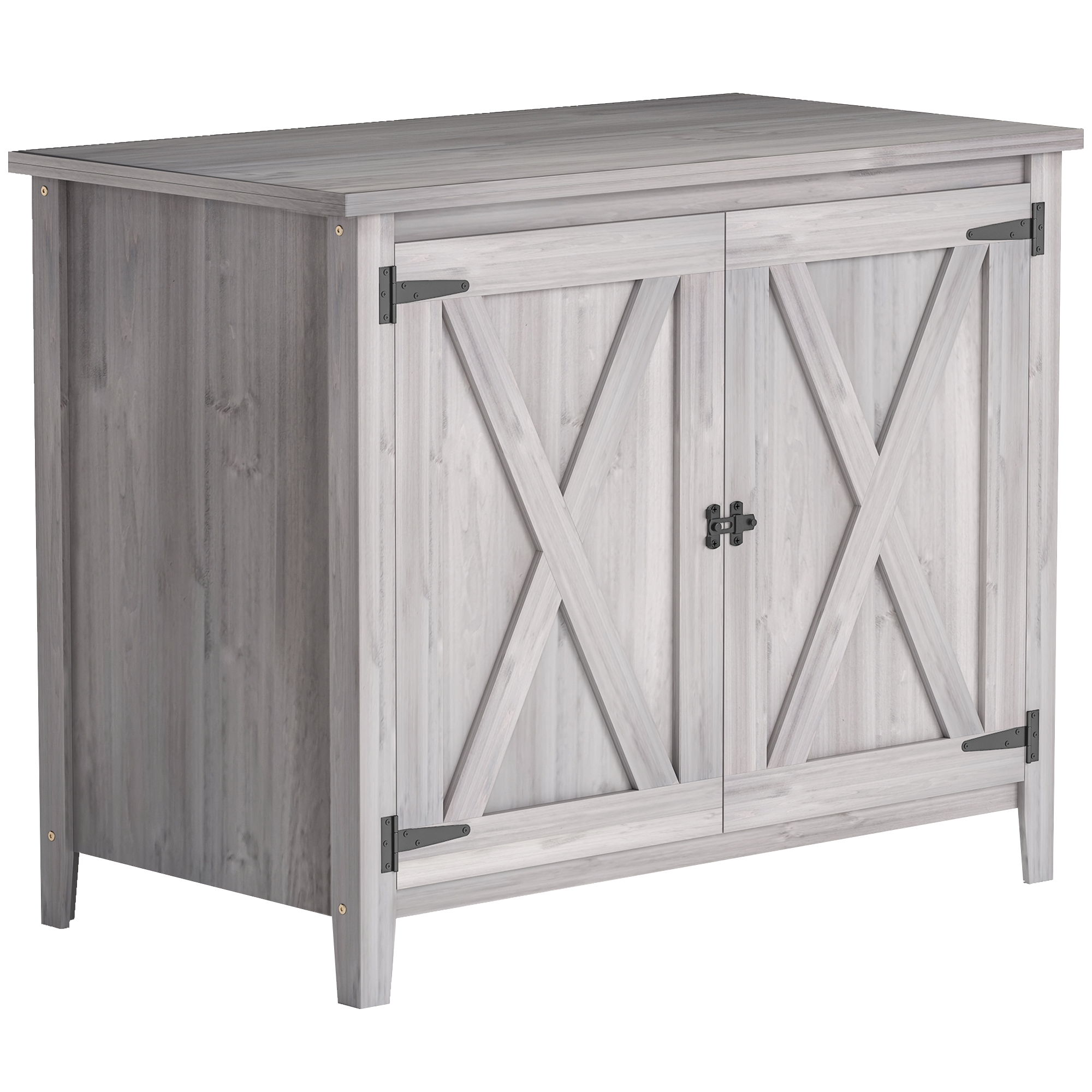 Outsunny Wooden Garden Shed, Outdoor Fir Wood Storage Shed with Shelf and Double Doors, Light Grey