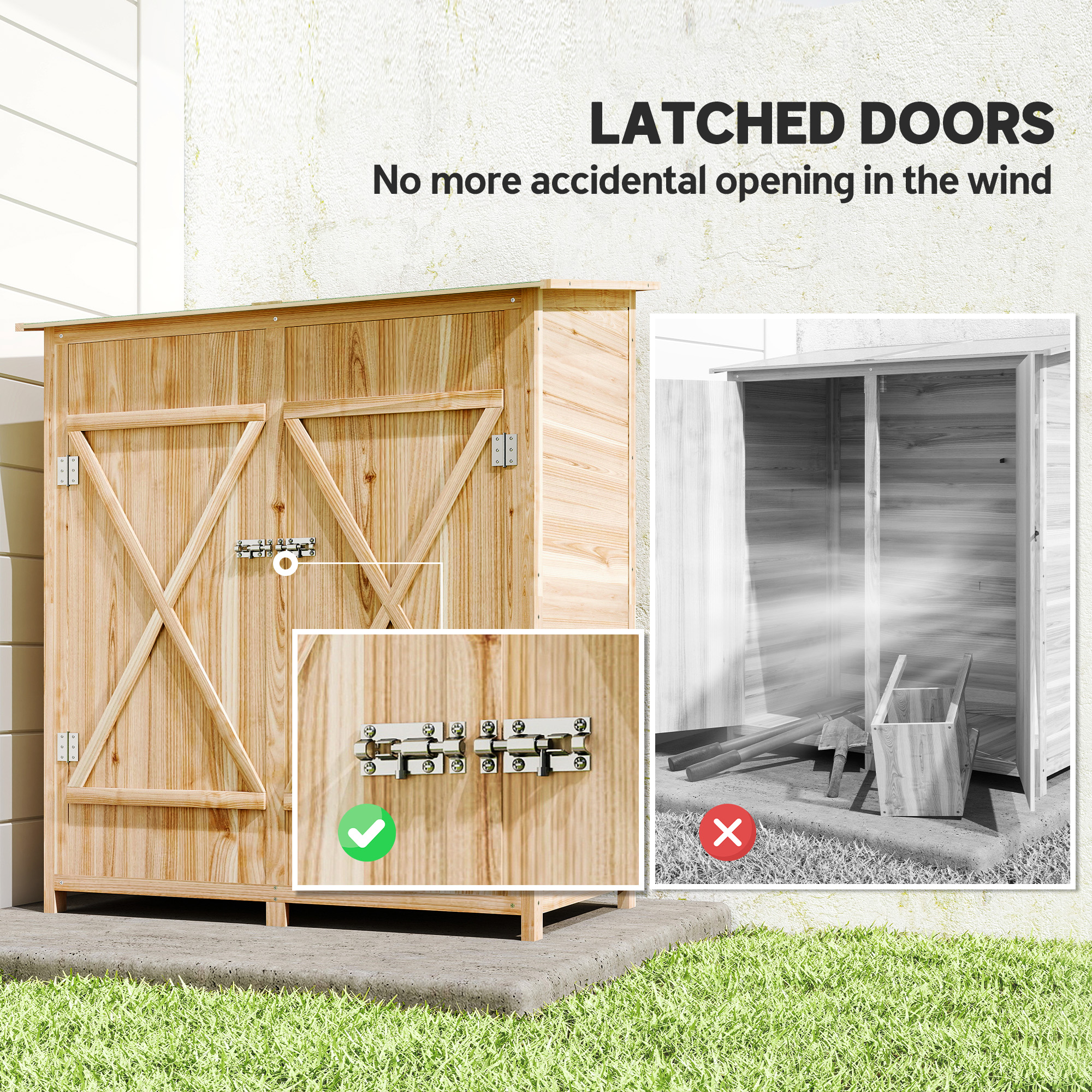 Outsunny 140 x 75 Fir Wood Garden Shed, with Asphalt Roof Natural 6