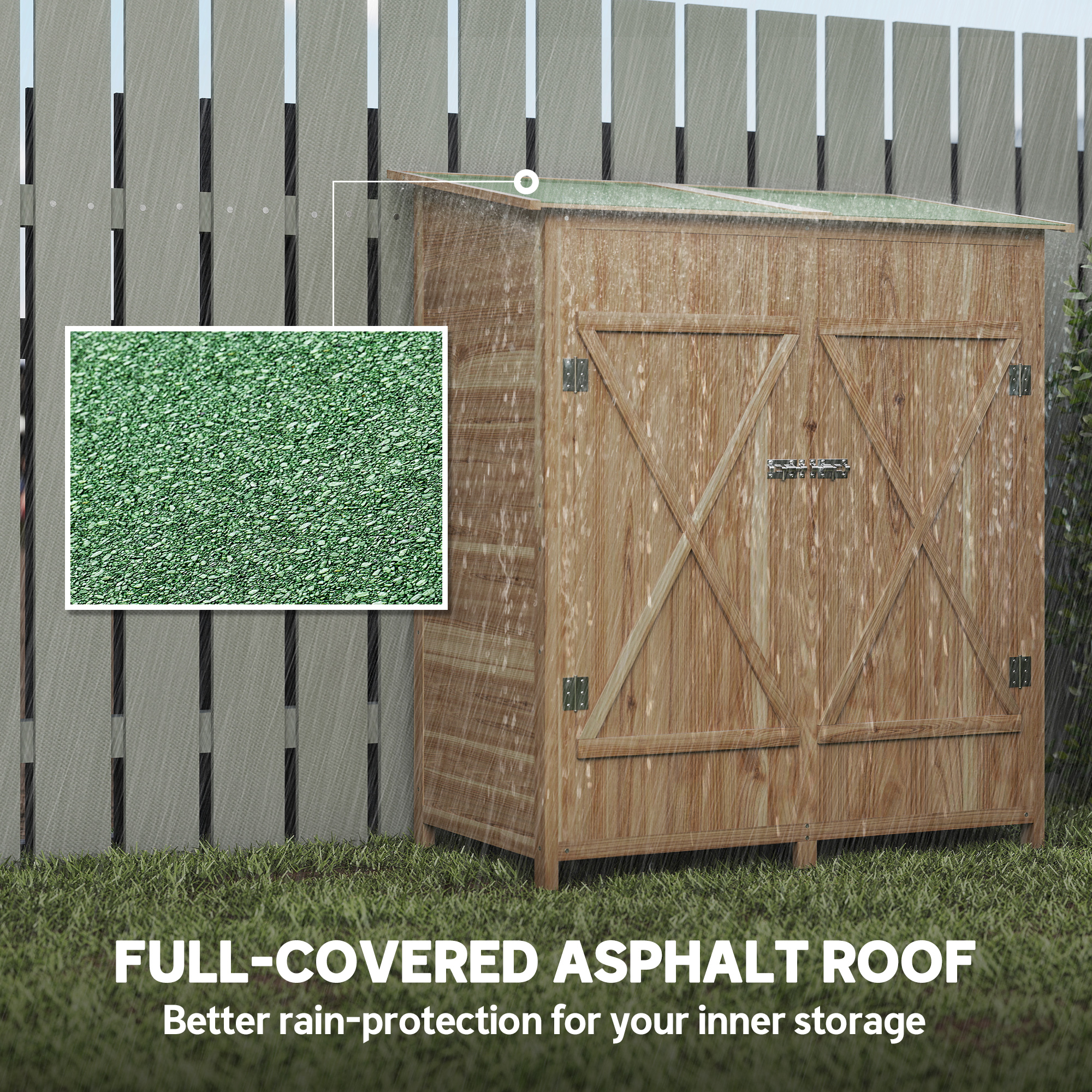 Outsunny 140 x 75 Fir Wood Garden Shed, with Asphalt Roof Natural 5