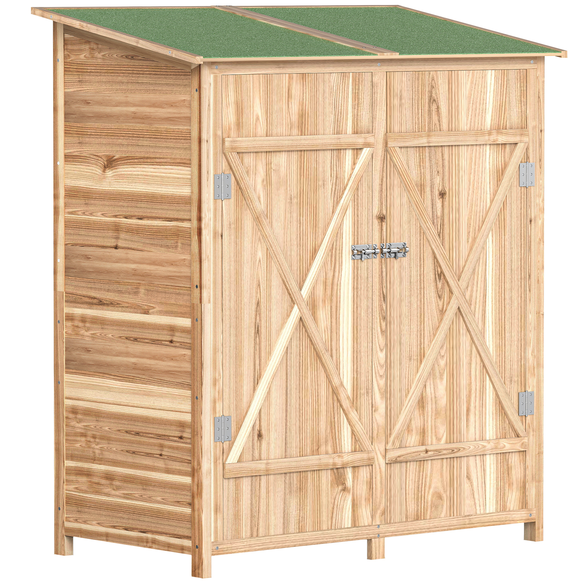 Outsunny 140 x 75 Fir Wood Garden Shed, with Asphalt Roof Natural