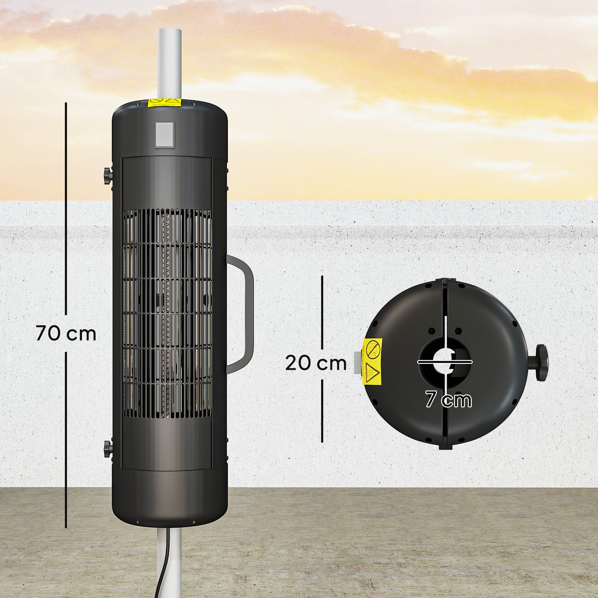 Outsunny Electric Umbrella Parasol Mounted Patio Heater for 25-70 mm Poles, 2000 W Outdoor Garden Heater with 2 Heat Setting, 6 ㎡ Coverage, Tip-Over Protection, Black 3