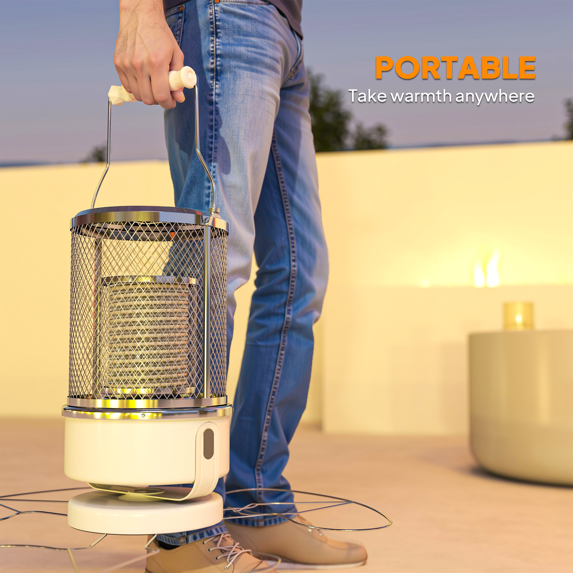 Outsunny 2000W Patio Electric Heater with 10-20㎡ Coverage, Separation Coil, Freestanding Outdoor Infrared Heater with Tip-Over Protection, Overheat Protection, Handle for Indoor and Outdoor Use, White 8