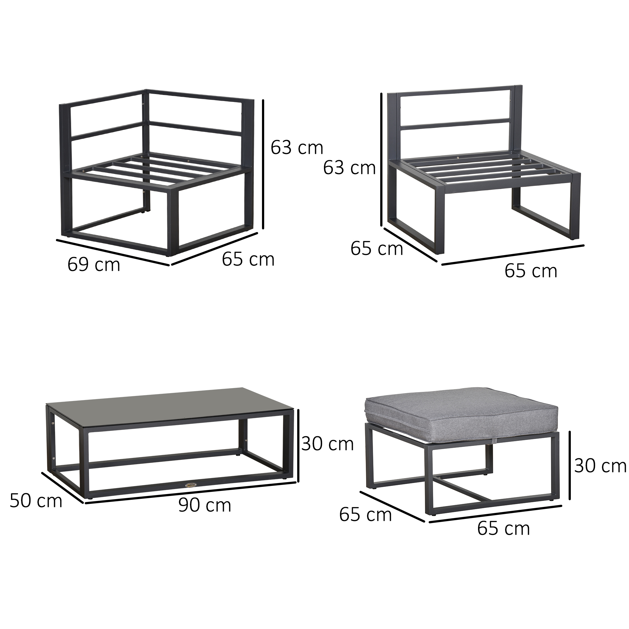 Outsunny 5 Pieces Outdoor Patio Furniture Set, Sofa Couch with Glass Coffee Table, Cushioned Chairs and Aluminum Tube, for Balcony Garden Backyard, Grey 3