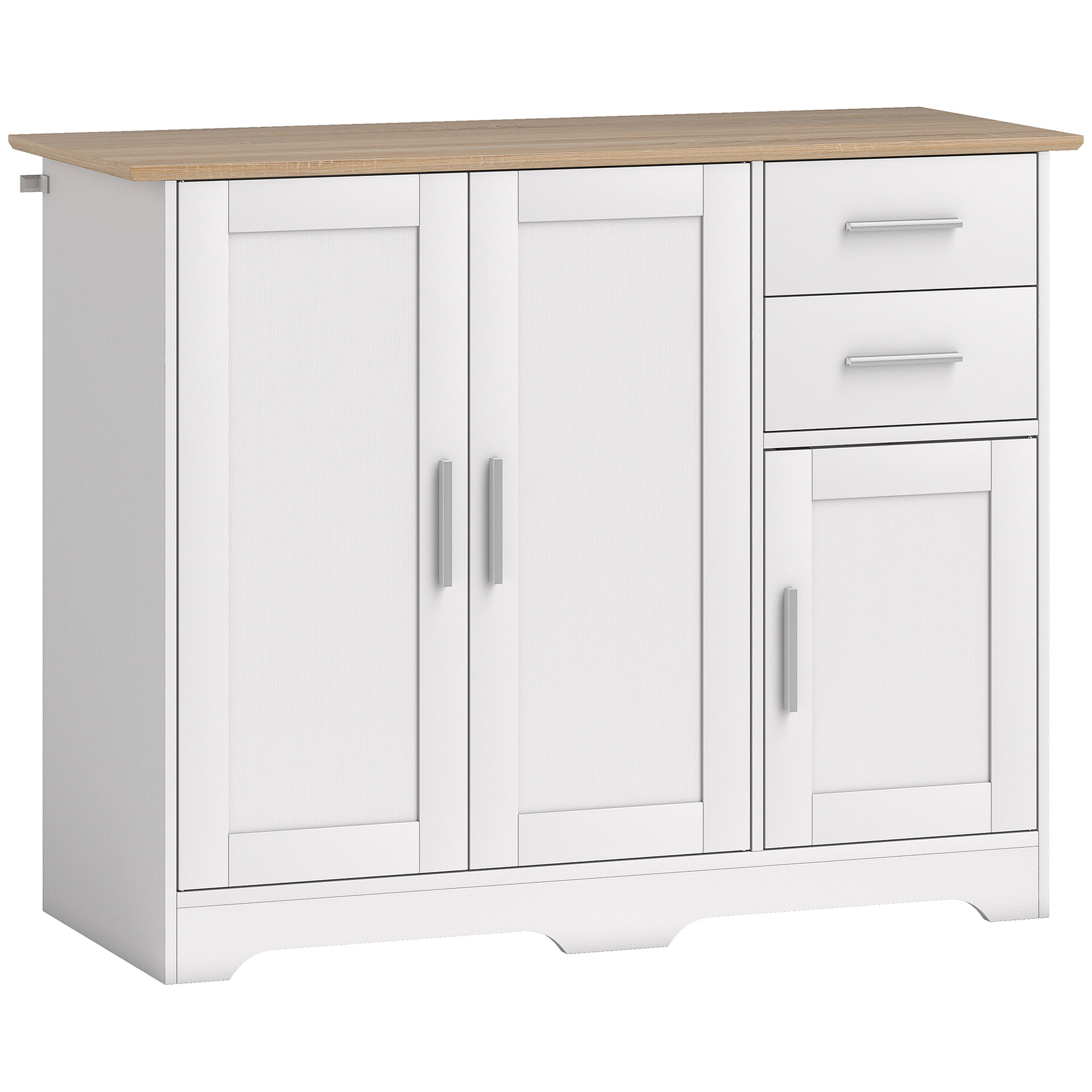 HOMCOM Küchenschrank, Küchenschrank mit 2 Schubladen und 2 Schränken, Buffetkommode mit verstellbaren Regalen, 3 Türen, moderner Stil, für Wohnzimmer, Esszimmer, 100x40x78 cm, Weiß und Holzoptik Aosom