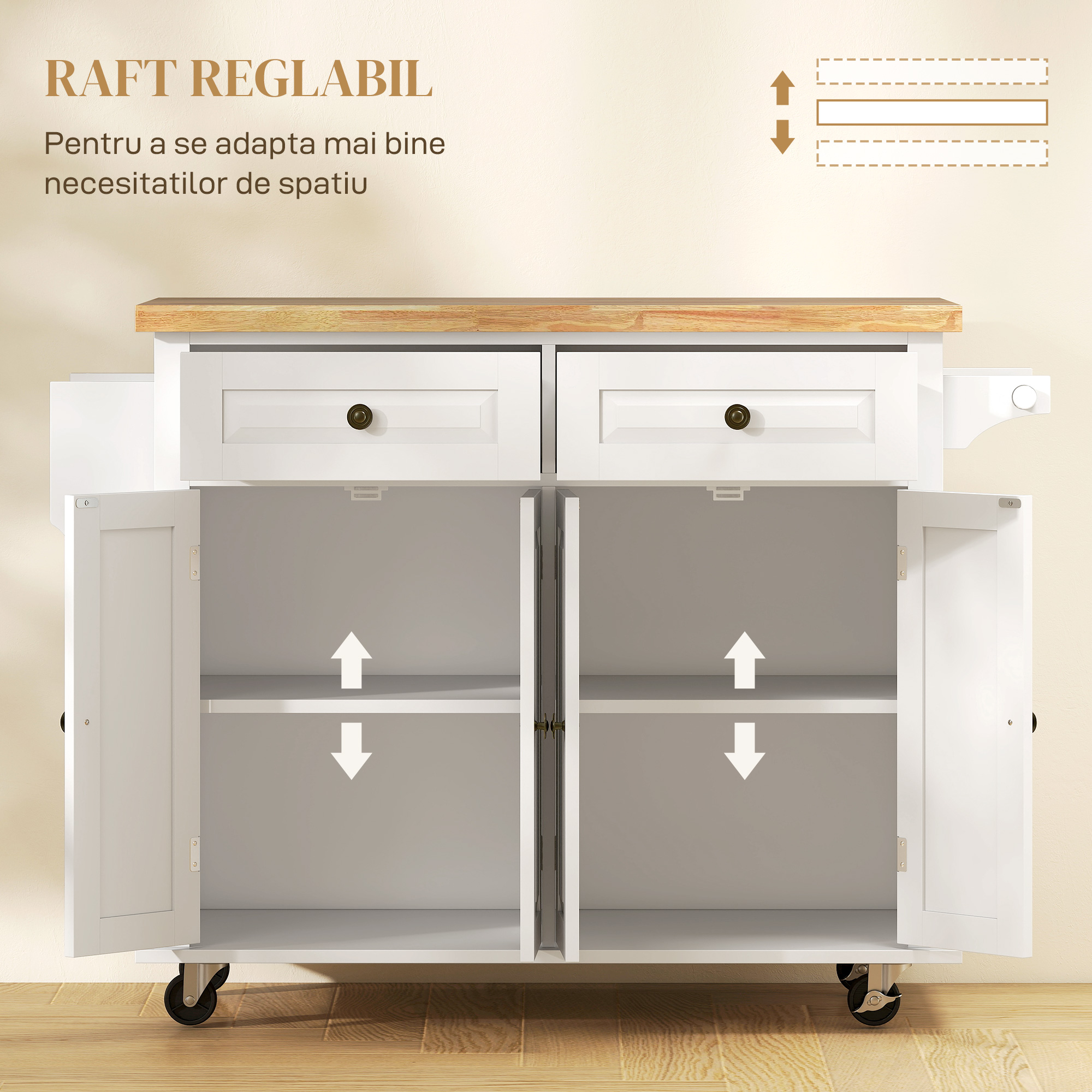  Carucior de bucatarie cu sertare dulapuri cu condimente si 4 roti din lemn [6]