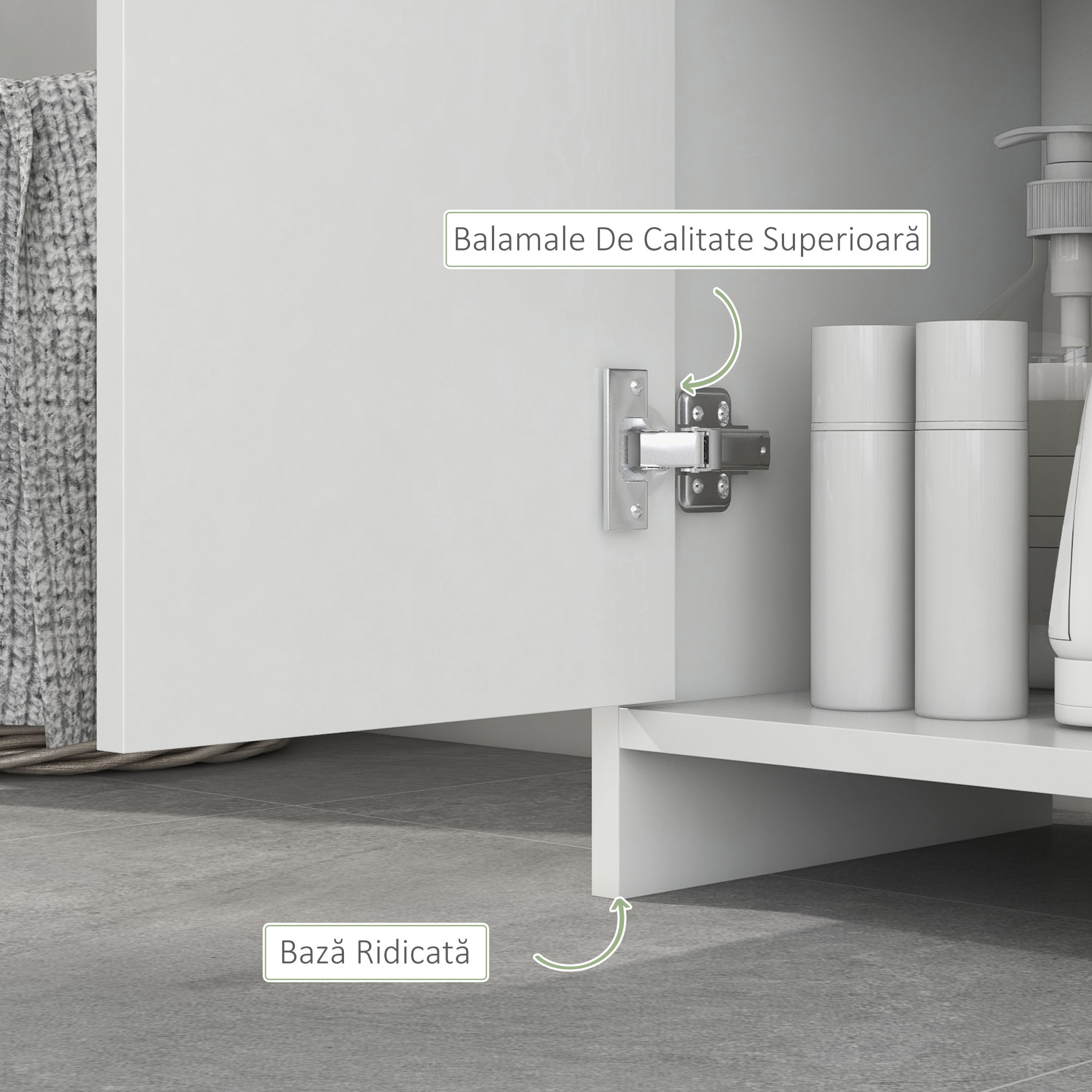  Dulap de Baie cu Dulapior si 2 Compartimente Deschise, Mobilier Baie cu Spatiu de Depozitare, 30x30x160 cm, Alb [5]