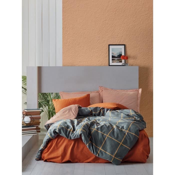 Parure de lit - 1 housse de couette 220 x 240 cm + 2 taies d'oreiller 60 x 60 cm - 100% coton renforcé - Cannelle