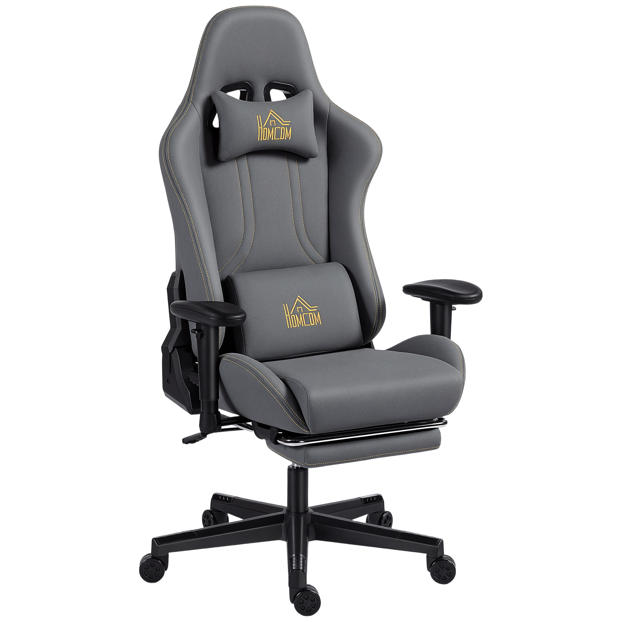 HOMCOM Cadeira Gaming Ergonômica 3D Reclinável Até 135° com Apoio de Pés 72x76x124-132 cm Cinza Escuro Aosom Portugal