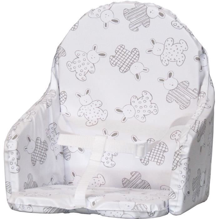 Coussin de chaise avec sangles - BAMBISOL - Plaque mousse centrale - Motif Lapin argenté