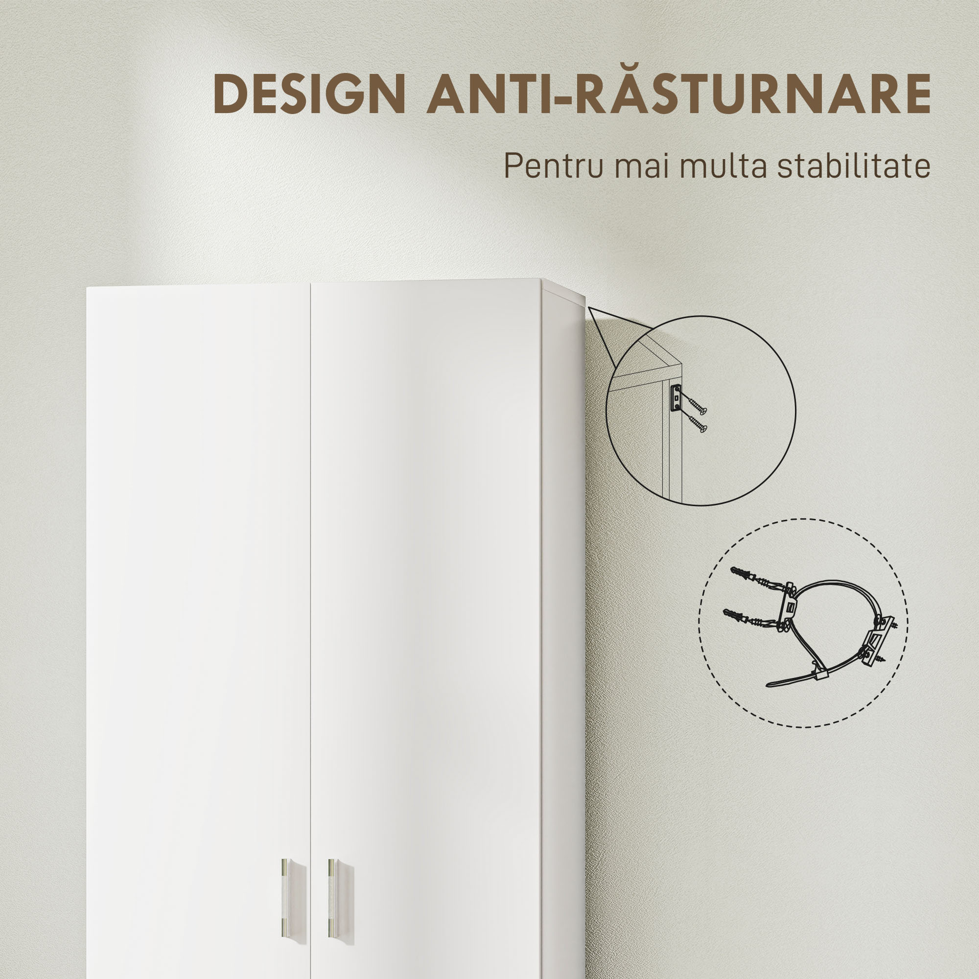  Dulap Multifunctional cu Usi Batante, 5 Rafturi si 3 Niveluri Reglabile, 60x31,5x165 cm, Alb [6]