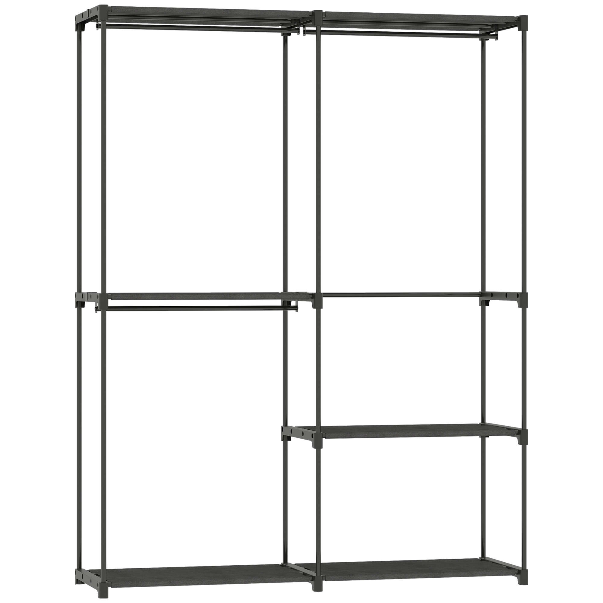 HOMCOM Dulap de Haine cu 2 Bare și 4 Rafturi, din Material Non-Țesut, Plastic și Oțel, 142x43x185 cm, Negru | Aosom Romania
