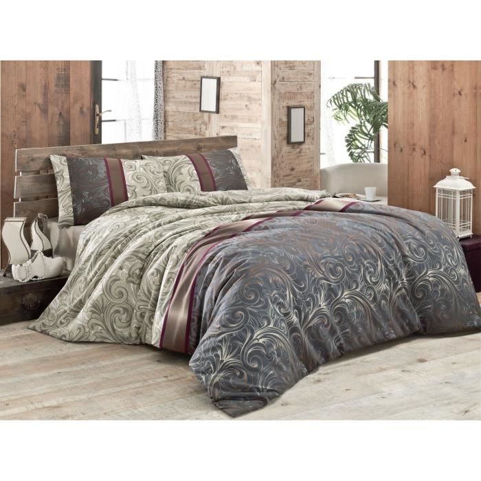 Parure de lit - 1 housse de couette 220 x 240 cm + 2 taies d'oreiller 60 x 60 cm - 65% coton, 35% polyester - Gris