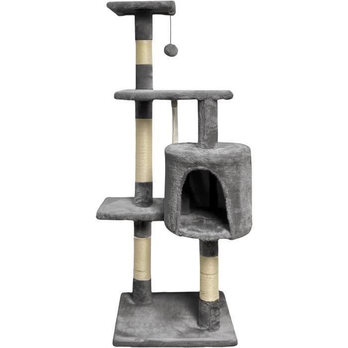PALOMA Arbre a chat gris foncé 40 x 40 x 114cm - 3 plateformes, 1 corde, 1 niche , poteaux a griffer