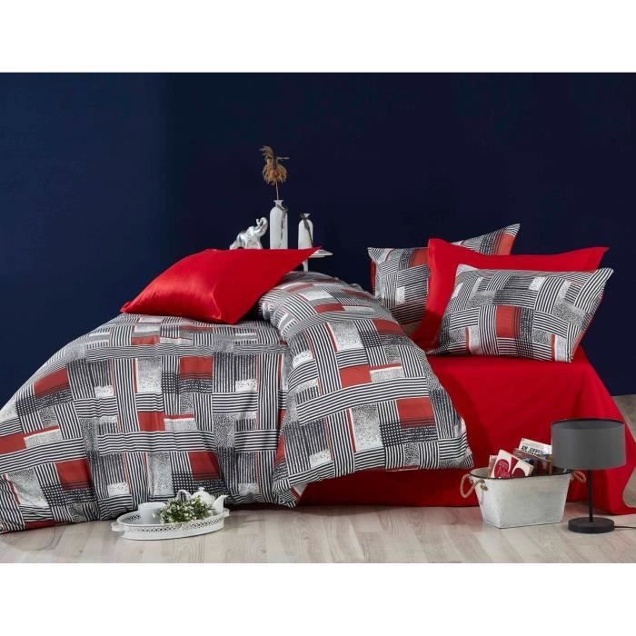 Parure de lit - 1 housse de couette 220 x 240 cm + 2 taies d'oreiller 60 x 60 cm - 100 % polyester microsatin - Gris