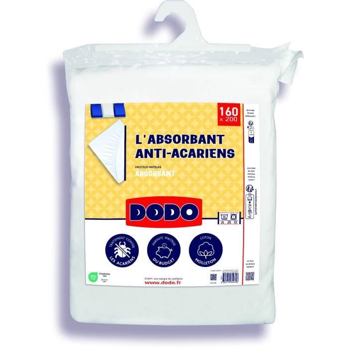 Protege Matelas Absorbant - DODO - 160 x 200 cm - Coton - Anti-acariens