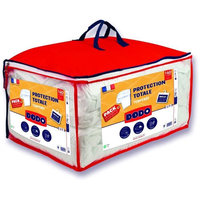 Pack couette 200x200 cm + 2 oreillers 60x60 cm + 2 proteges oreiller 60x60 cm - garnissage 100% Polyester - 350g/m² - blanc - DODO