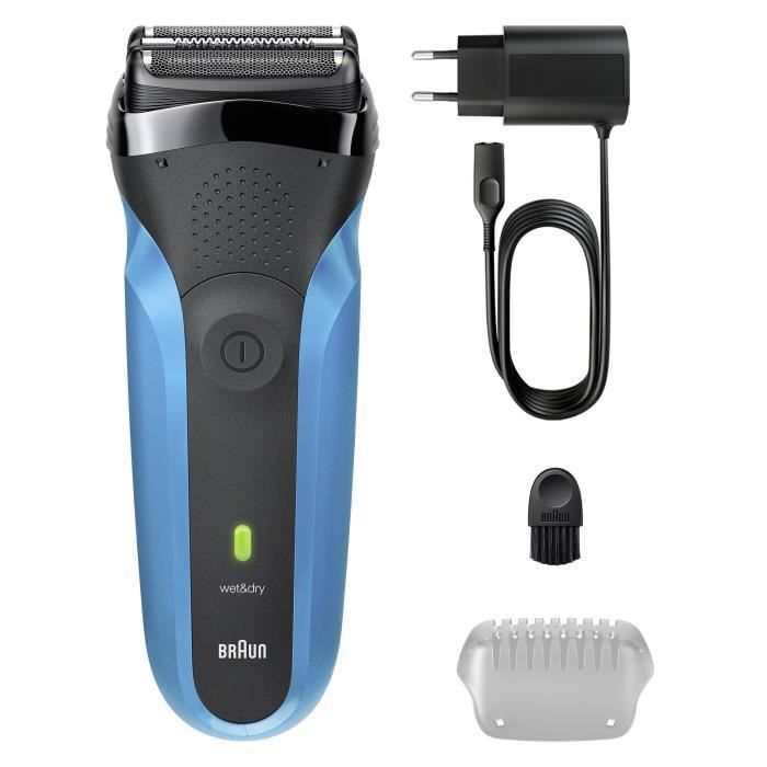 Rasoir électrique BRAUN Series 3 - Bleu et noir - Autonomie 30 minutes - Charge rapide 5 minutes