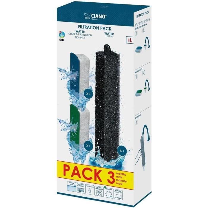 CIANO, Aquarium Consommables - Cartouches de Filtration de Rechange pour Filtre d'Aquarium- Pack 3 mois - Taille L