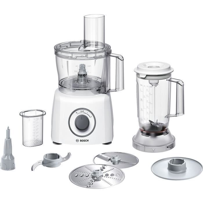 Robot multifonctions BOSCH MultiTalent3 - Blanc - 800 W - 2 vitesses et pulse - Bol mélangeur 2,3 L - Bol mixeur 1 L - 2 disques