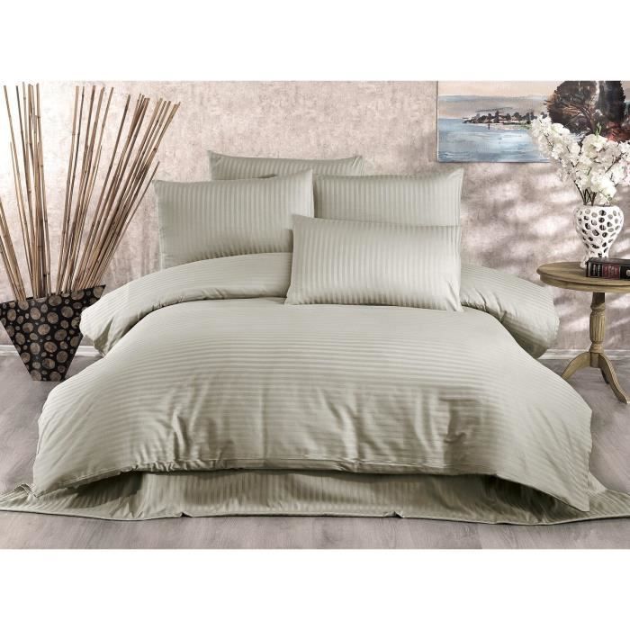 Parure de lit - 1 housse de couette 220x240 cm + 2 taies d'oreiller 60x60 cm - 80% coton, 20% polyester - Cappuccino