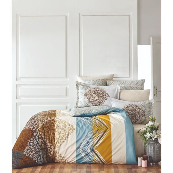 Parure de lit - 1 housse de couette 220 x 240 cm + 2 taies d'oreiller 60 x 60 cm - 100% coton renforcé - Blanc