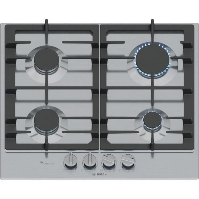 Table de cuisson a gaz - BOSCH Série 6 - 4 foyers - 52 x 58,2 x 4,5 cm - PCP6A5I90 - Inox