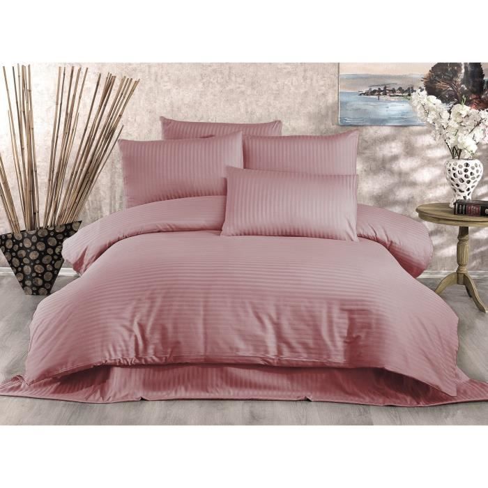 Parure de lit - 1 housse de couette 220 x 240 cm + 2 taies d'oreiller 60 x 60 cm - 80% coton, 20% polyester - Poudre