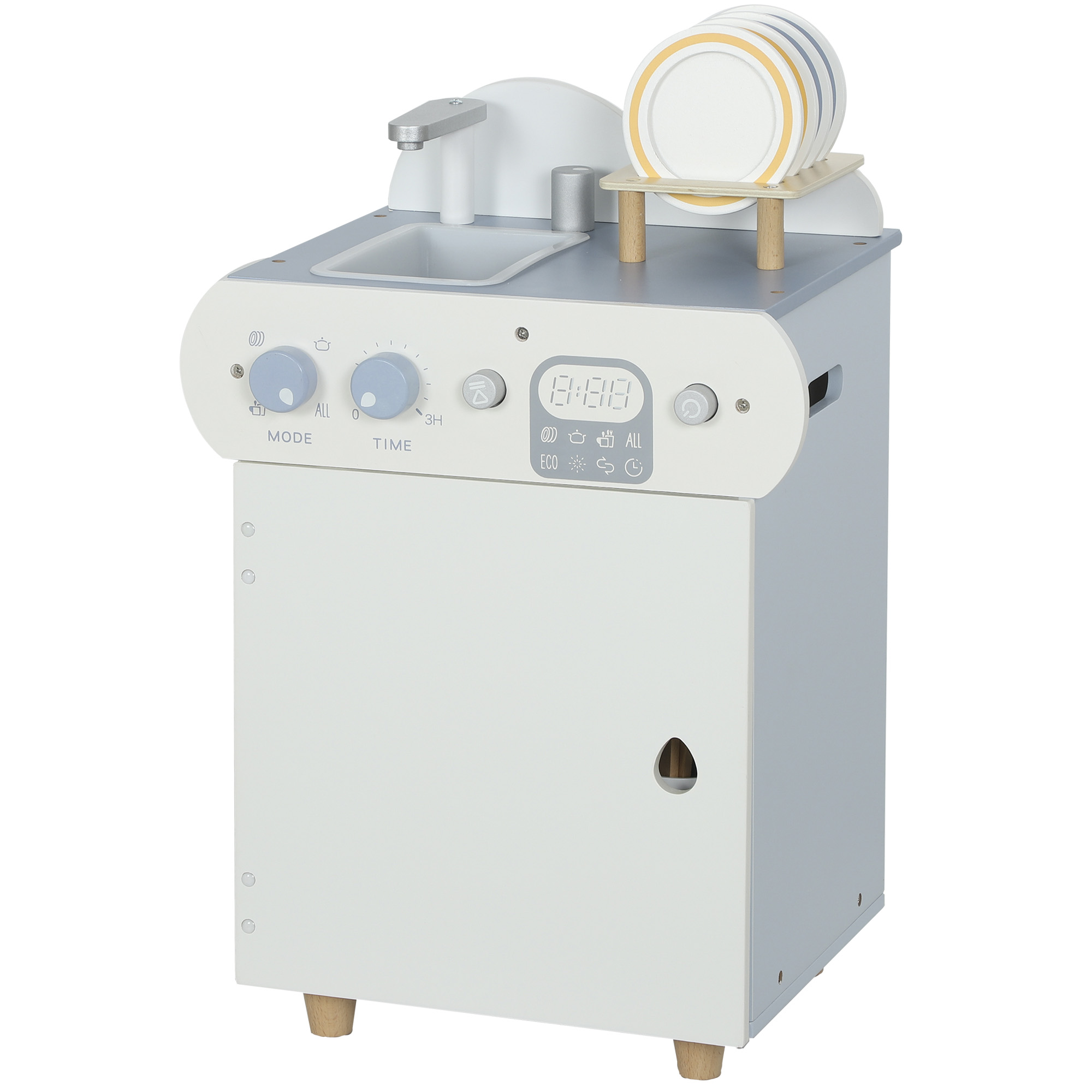 AIYAPLAY - Set cuisine avec évier, 32 accessoires (MDF), dès 3 ans, bleu clair