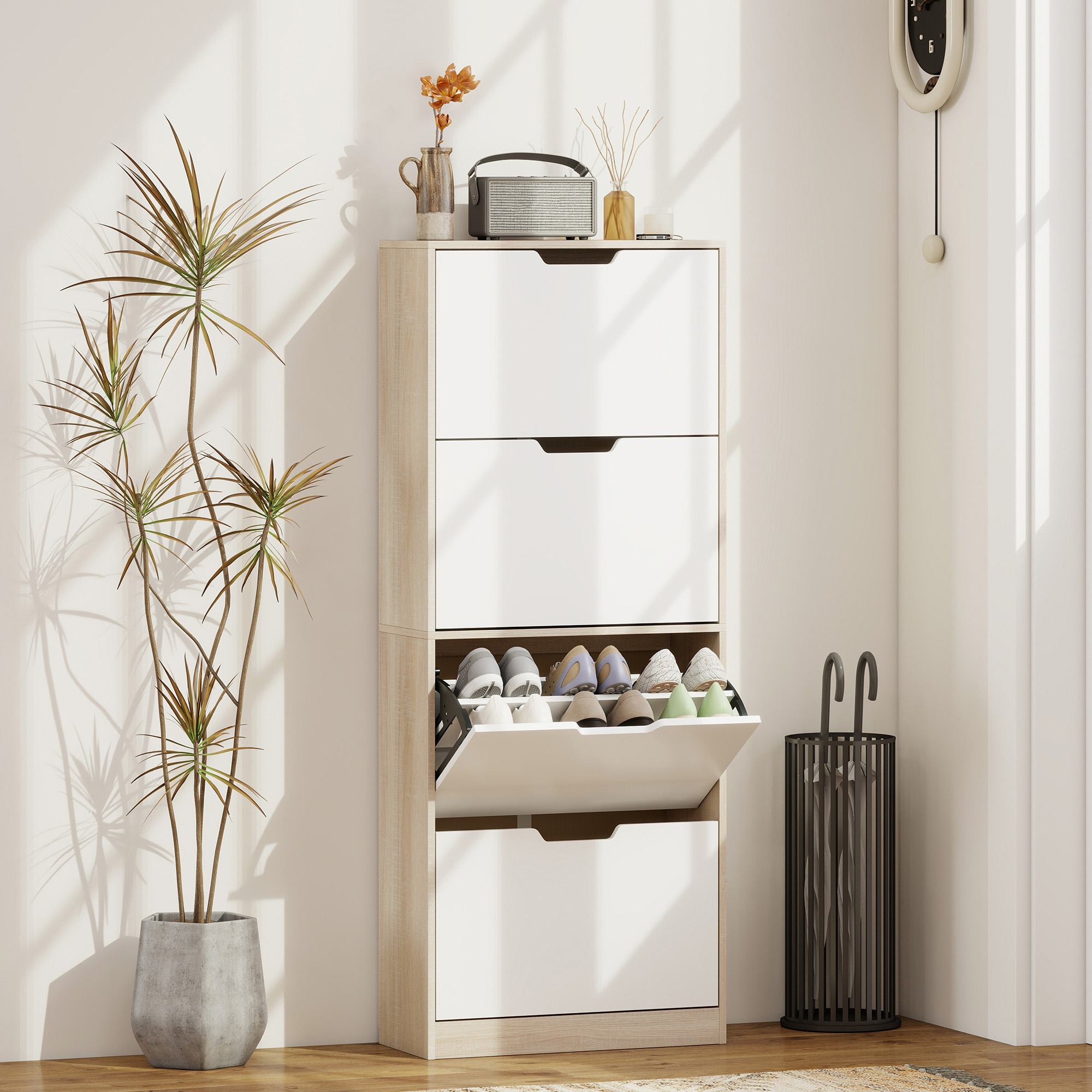 HOMCOM Schuhschrank Slim, 4 Klapptüren, für 16 Paar, 62,5 x 26 x 156 cm, Ho günstig online kaufen