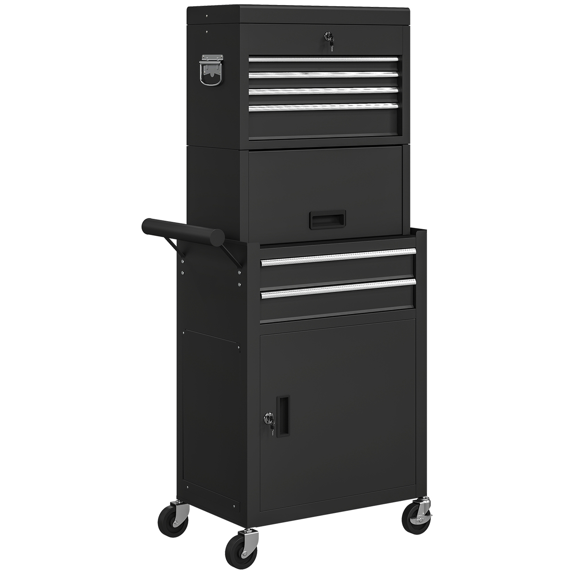HOMCOM Three-Part Steel Locking Tool Chest - Black