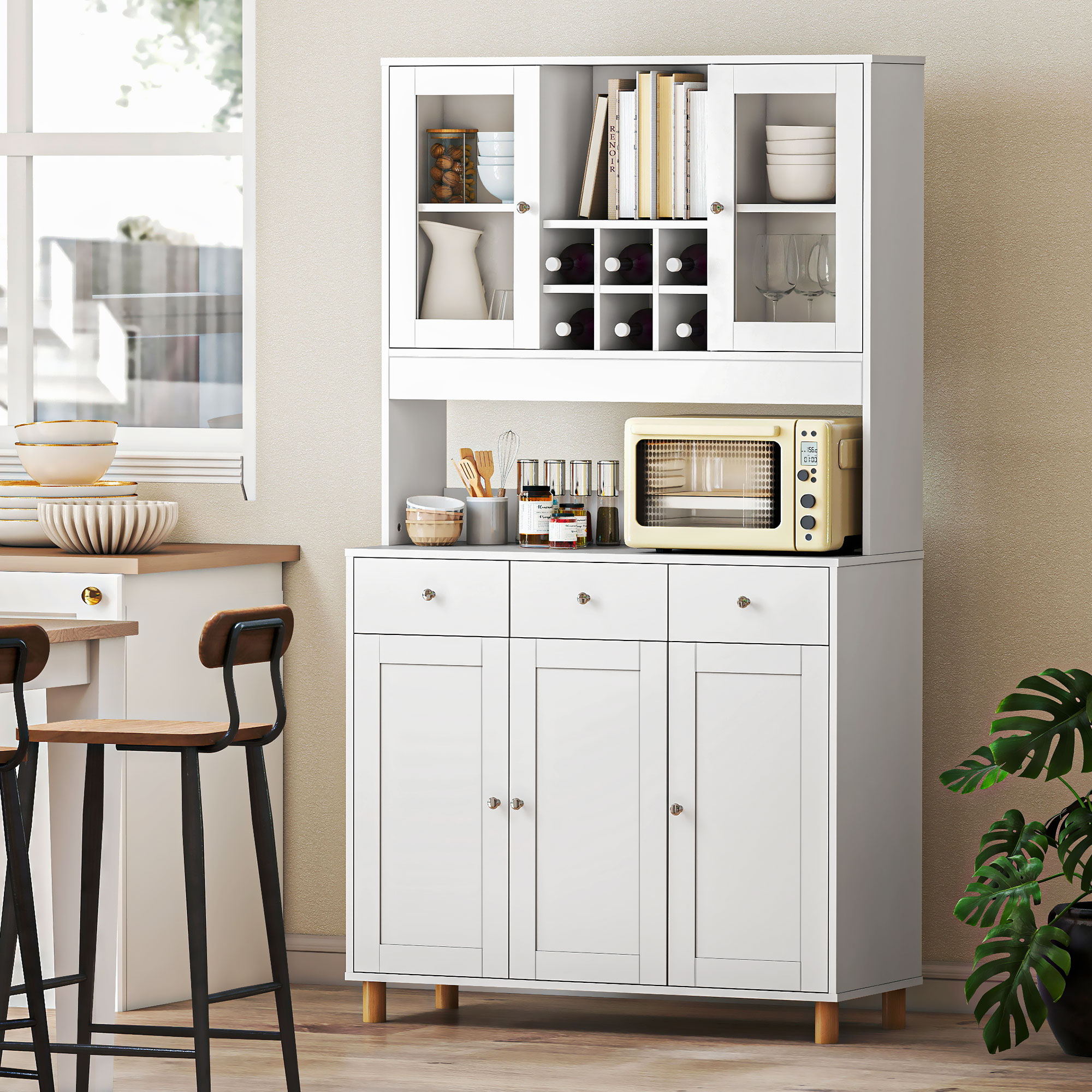 HOMCOM Credenza Moderna A 2 Ante Con Mensole Regolabili In Legno E Vetro 76x36x160cm Bianco 91409046