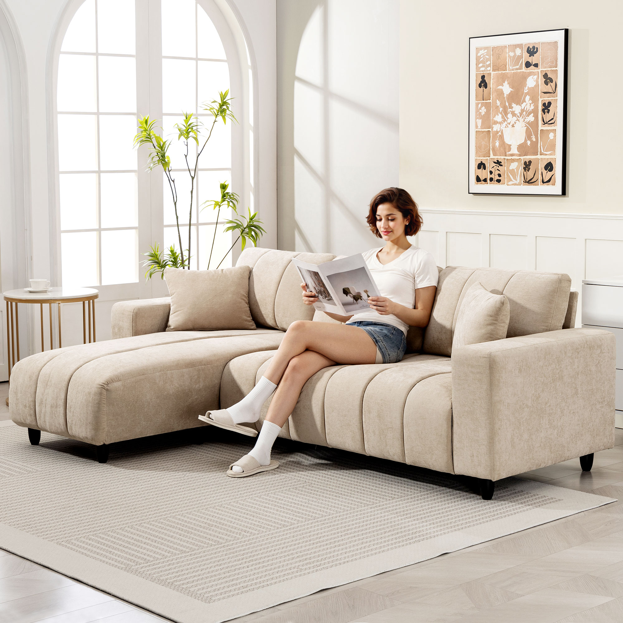 HOMCOM Ecksofa, 3 Sitzer Couch mit umkehrbarer Chaiselongue, Kissen, Sofa i günstig online kaufen