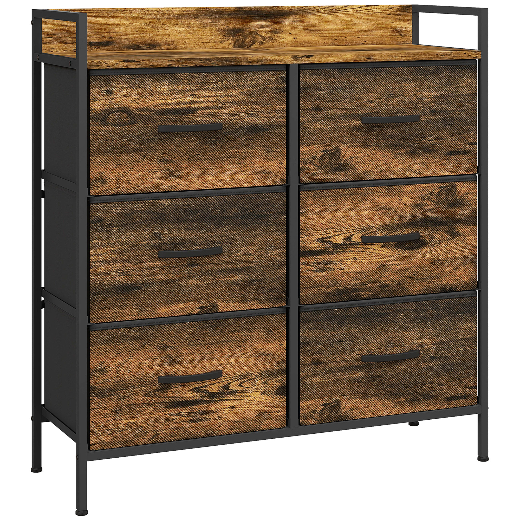 HOMCOM Kommode mit 6 Stoffschubladen – Faltboxen, pulverbeschichteter Stahl, Industrial, 79 x 29 x 85 cm, Rustikabraun Aosom