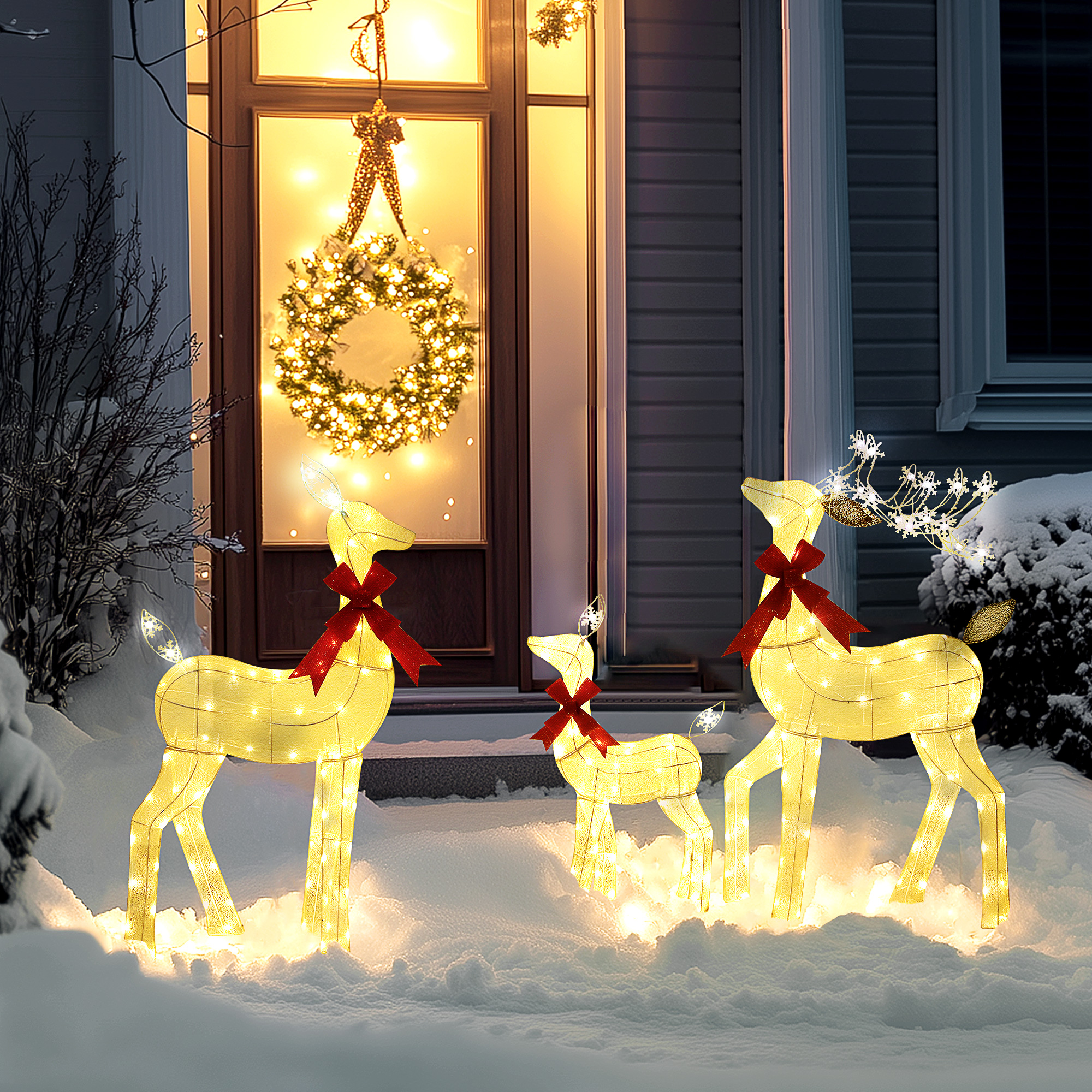 Outsunny LED Rentier Familie Weihnachtsdeko mit 242 RGB- und warmweißen LED günstig online kaufen
