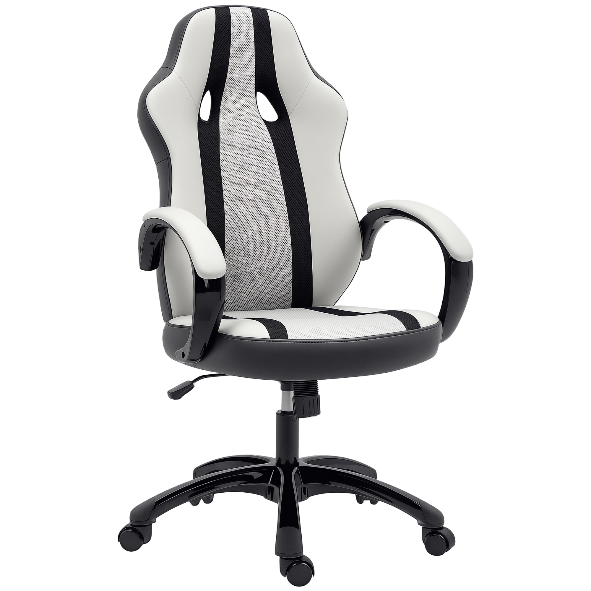 HOMCOM Silla Gaming Tapizada en PU y Malla Silla Gamer Giratoria con Función de Basculante Altura Ajustable Gris