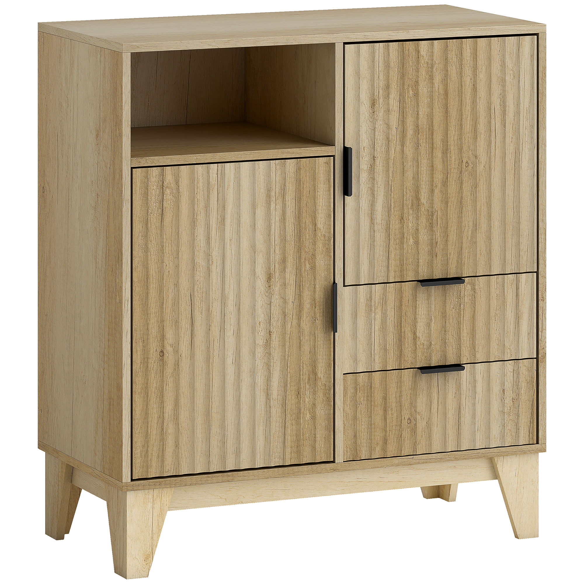 HOMCOM Sideboard 80×40×90 cm – 2 Türen mit Soft-Close, 2 Schubladen, höhenverstellbarer Einlegeboden & offenes Fach, Naturholzoptik Aosom
