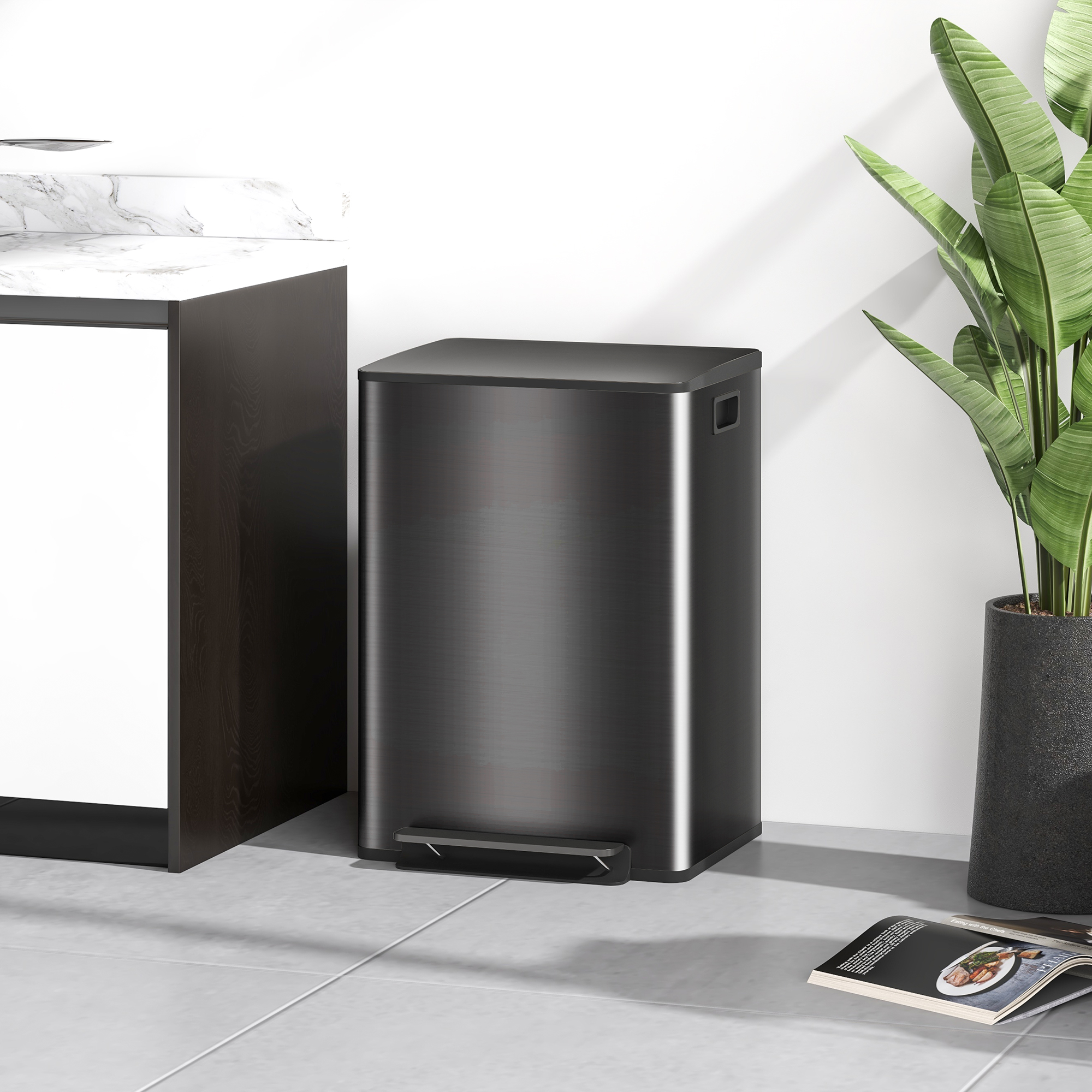 HOMCOM Treteimer 60 l (2×30 l) – Doppel-Kompartiment, Edelstahl, Soft-Close günstig online kaufen
