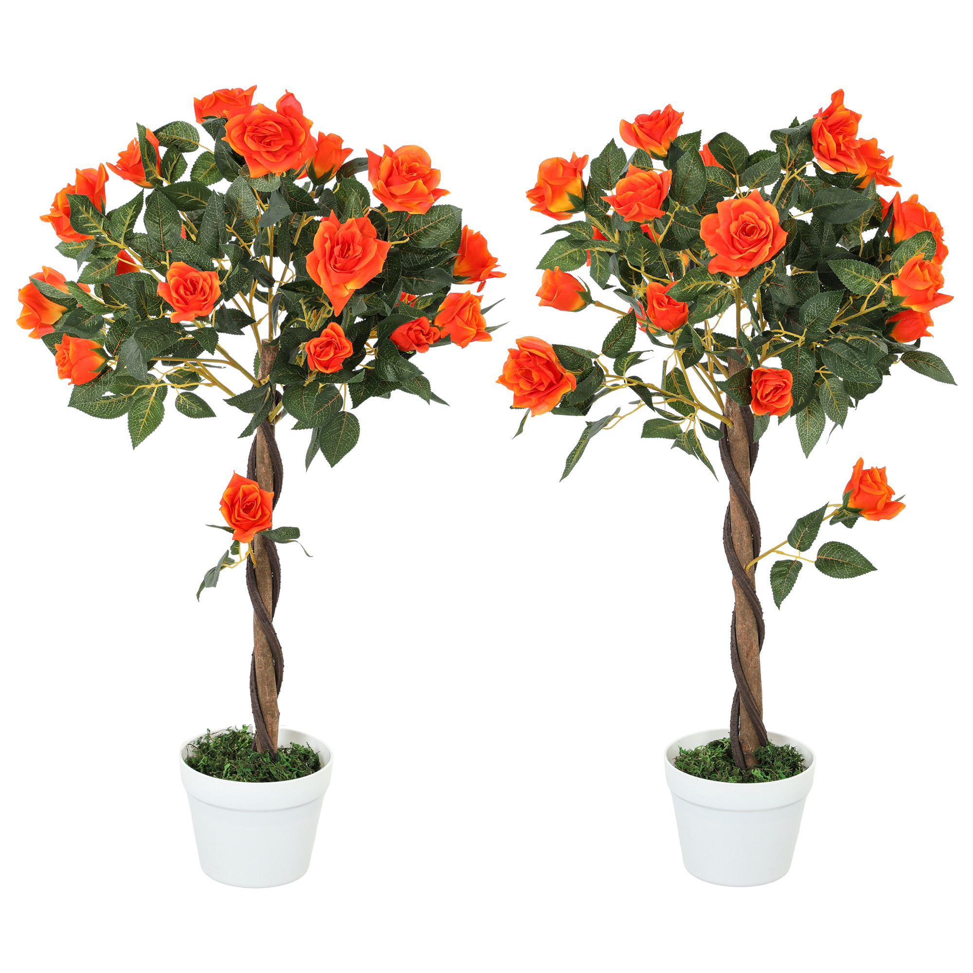 Outsunny Plantă Artificială de Trandafir cu 21 de Flori Ø18x90 cm Portocaliu cu Vas | Aosom Romania