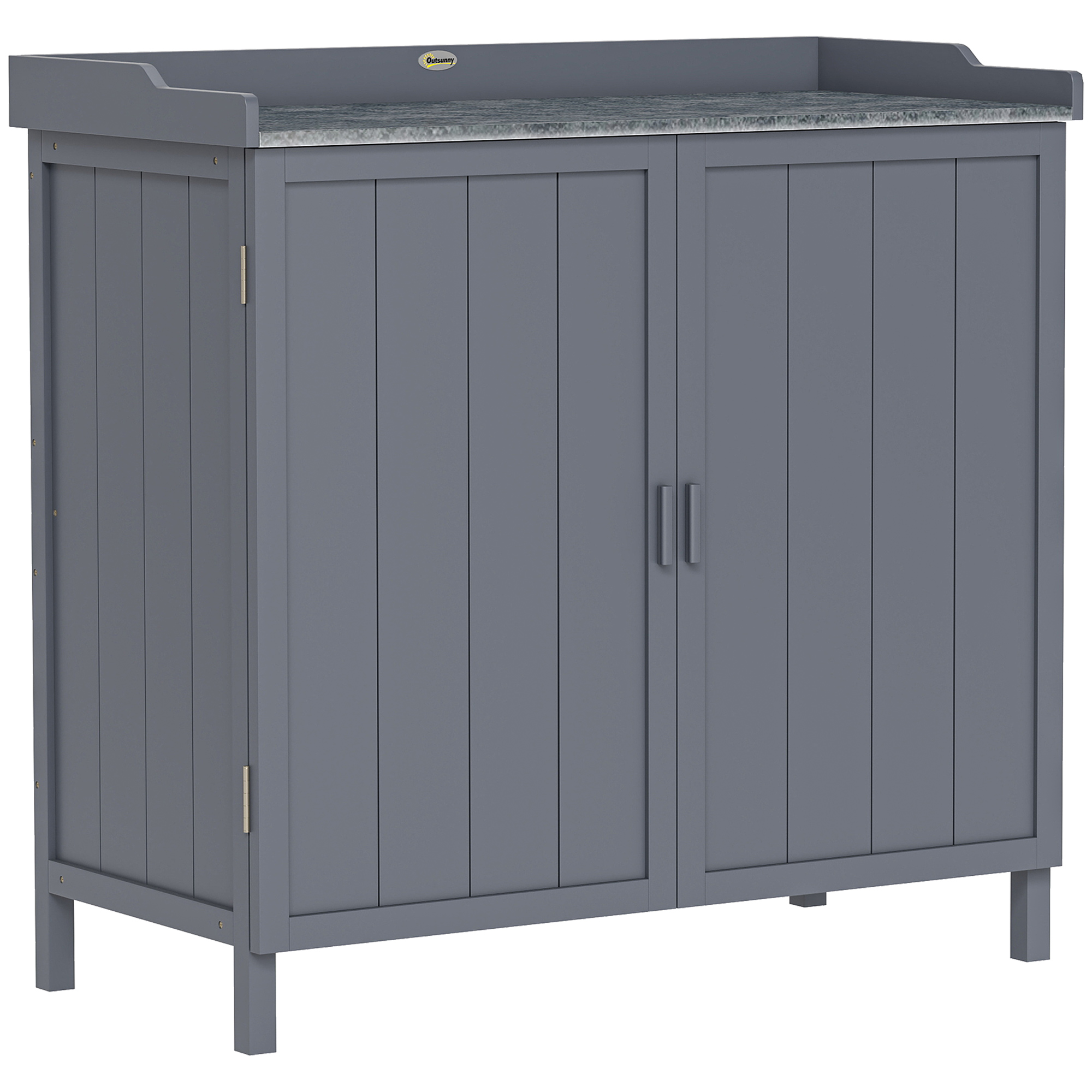 Outsunny Dulap pentru Exterior din Lemn de Brad cu Blat de Lucru din Metal Zincat si 2 Rafturi pentru Scule, 98x48x95.5 cm, Gri | Aosom Romania