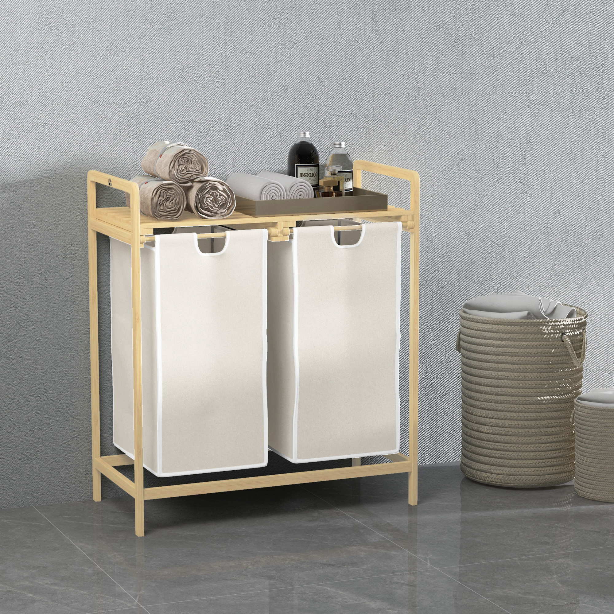 HOMCOM Wäschekorb mit 2 abnehmbaren Wäschesäcken Wäschesammler für Badezimm günstig online kaufen