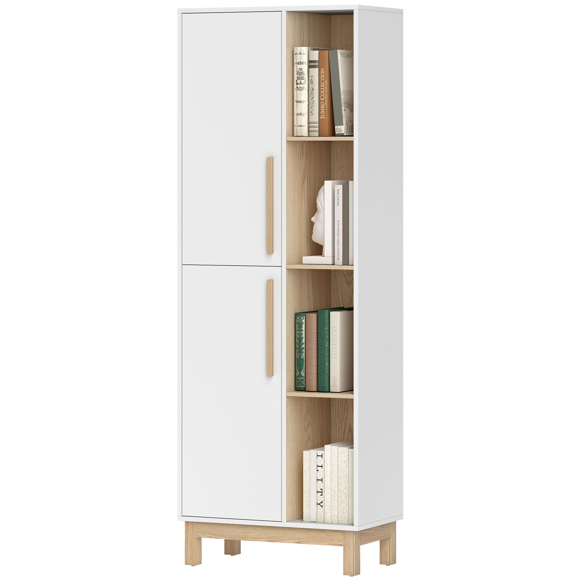 HOMCOM Bibliothèque 176 cm - 4 étagères ouvertes & 2 placards - Blanc / effet bois