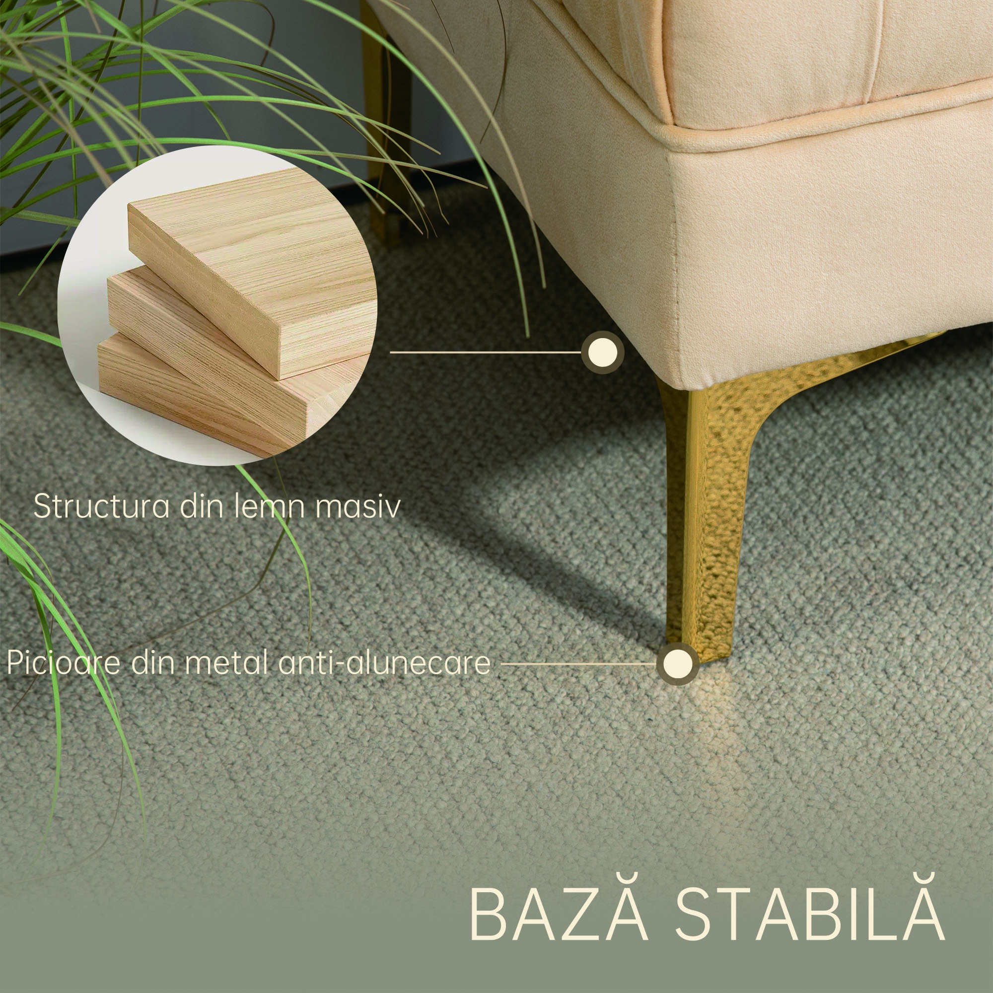  Banca cu Husa Capitonata, Banca Tapitata din Catifea cu Picioare Metalice, 118x45x42 cm, Bej [5]