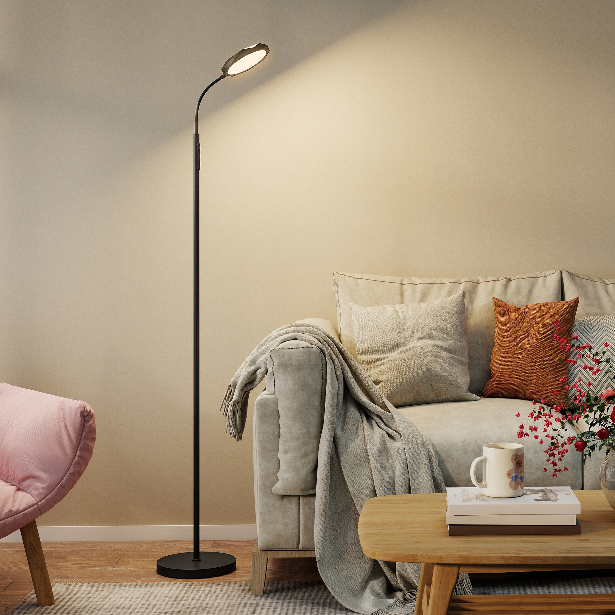 HOMCOM LED‑Stehleuchte, dimmbar, 360° Kopf, magnetische Fernbedienung, Farb günstig online kaufen