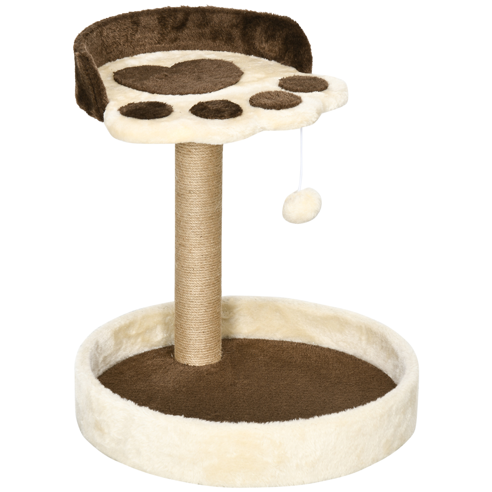 PawHut Árbol Rascador para Gatos Altura 44 cm Torre de Escalada con 2 Camas Poste de Yute, Juguete Colgante Marrón