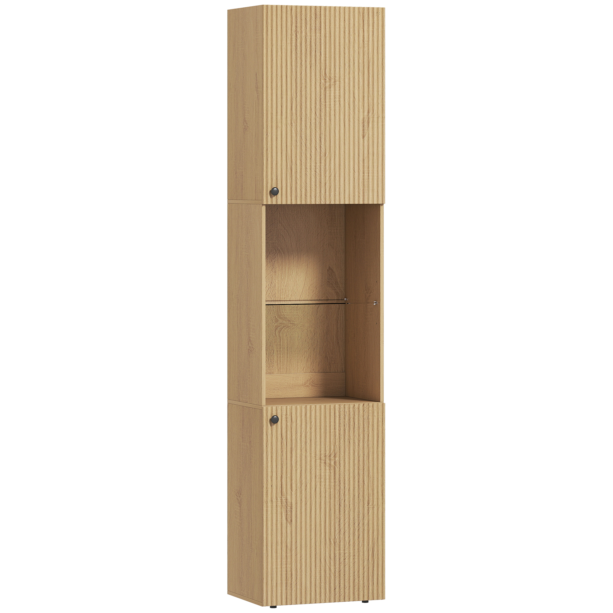 HOMCOM Armario de Baño Alto de 6 Niveles con 2 Puertas Estante de Vidrio Templado Estantes Ajustables 40x31x182 cm Roble