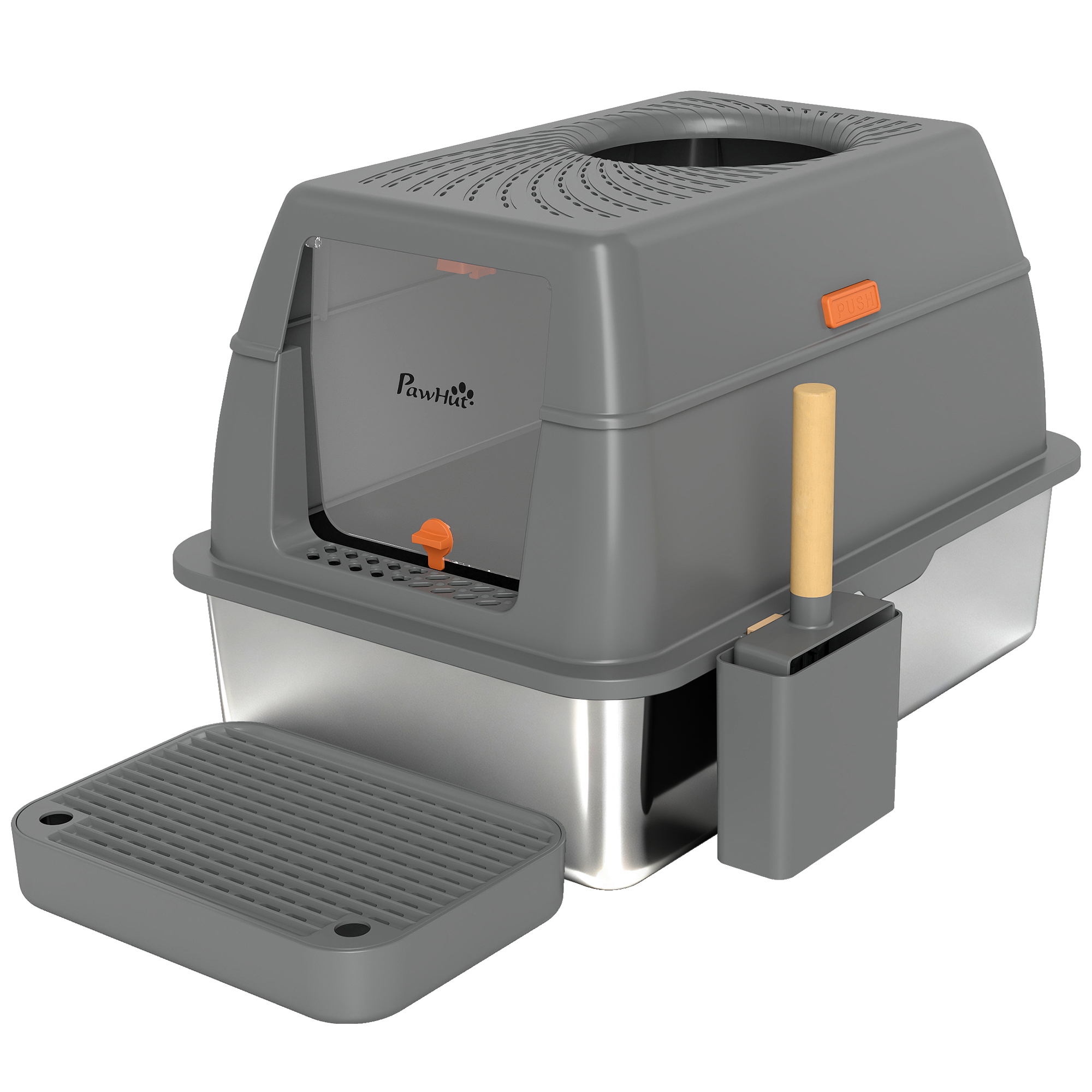 PawHut XL geschlossene Katzentoilette aus Edelstahl, 80 l – Doppelzugang, A günstig online kaufen